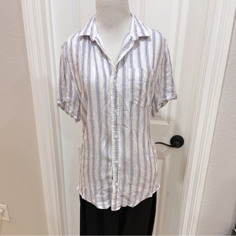 The Rail Striped Short-Sleeve Button-Up Shirt Blouse Small